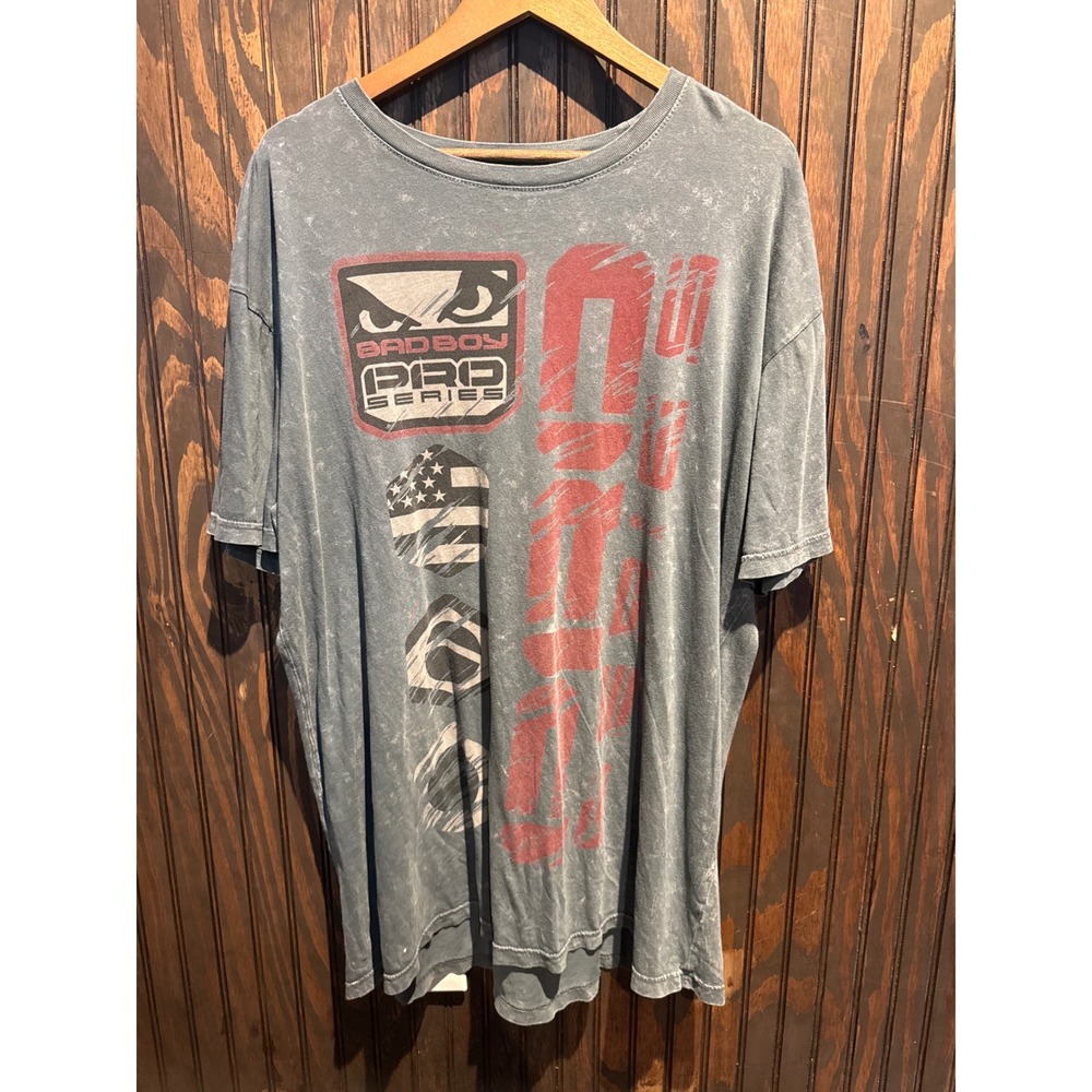 Bad Boy Pro Series MMA Graphic T-Shirt Acid Wash Charcoal Grey Mens XL